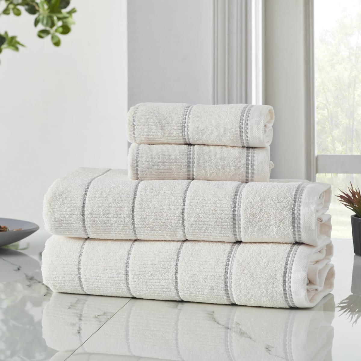 Symmetry Towel Set (Egret) - Home Artisan