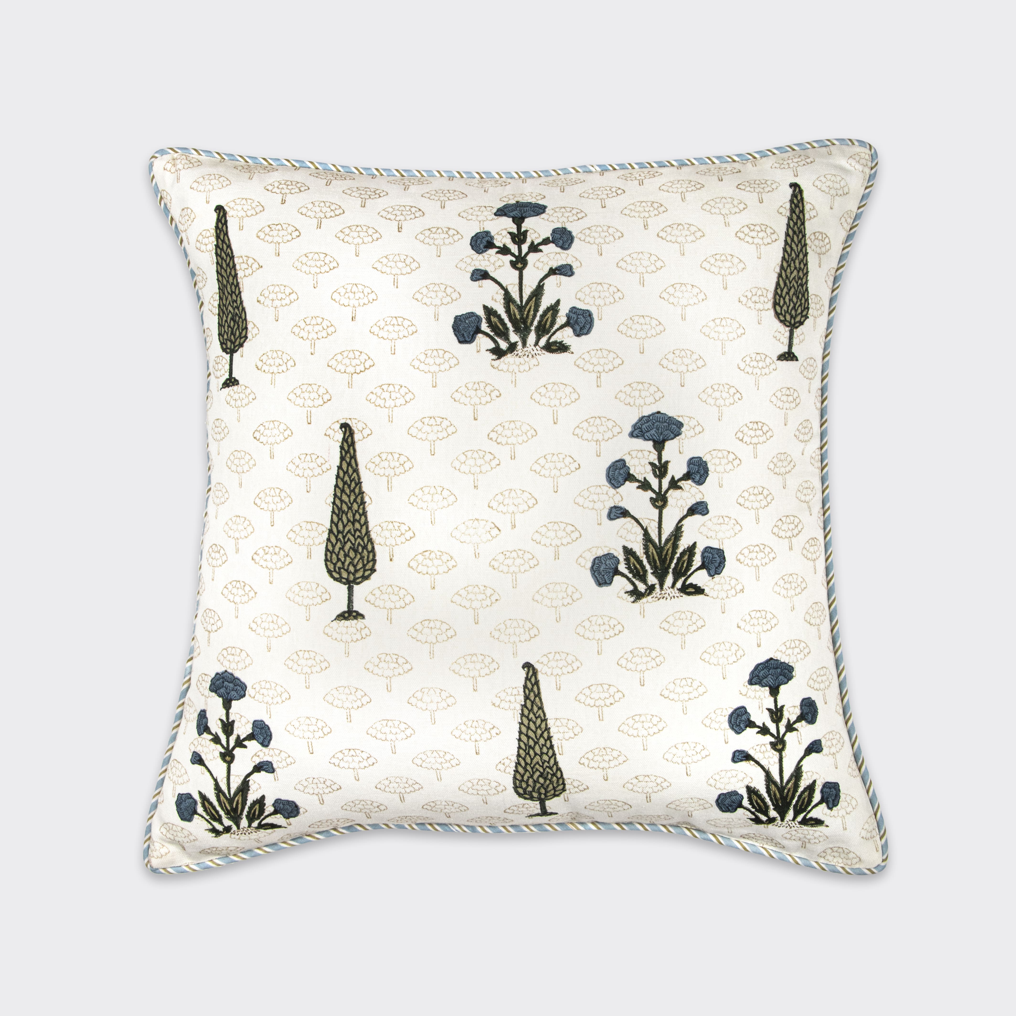 Blue Block Print Pillow Cover 18x18