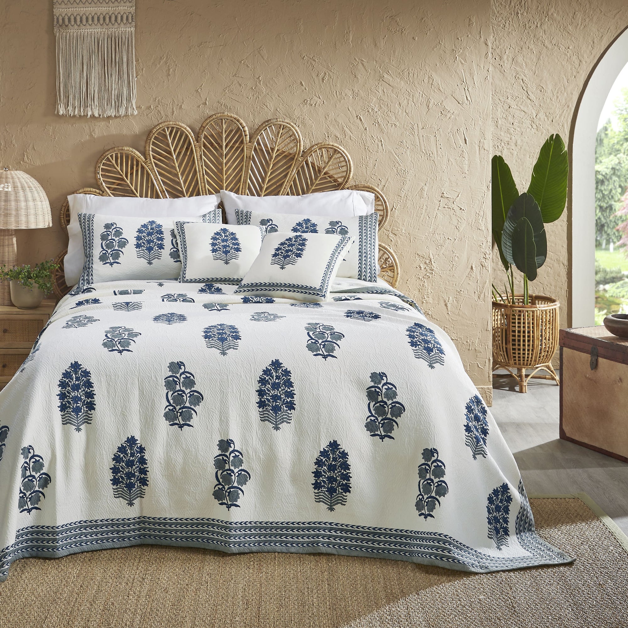 Areca Block Printed Bedding Set (6 Pcs) - Home Artisan