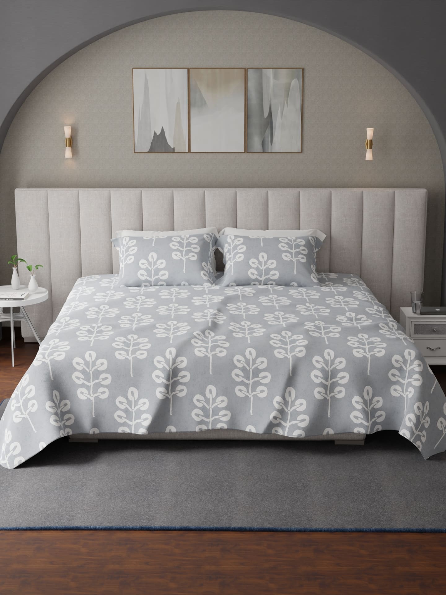 Velvetine Grey Printed Cotton Bed Sheet by Houmn - Home Artisan