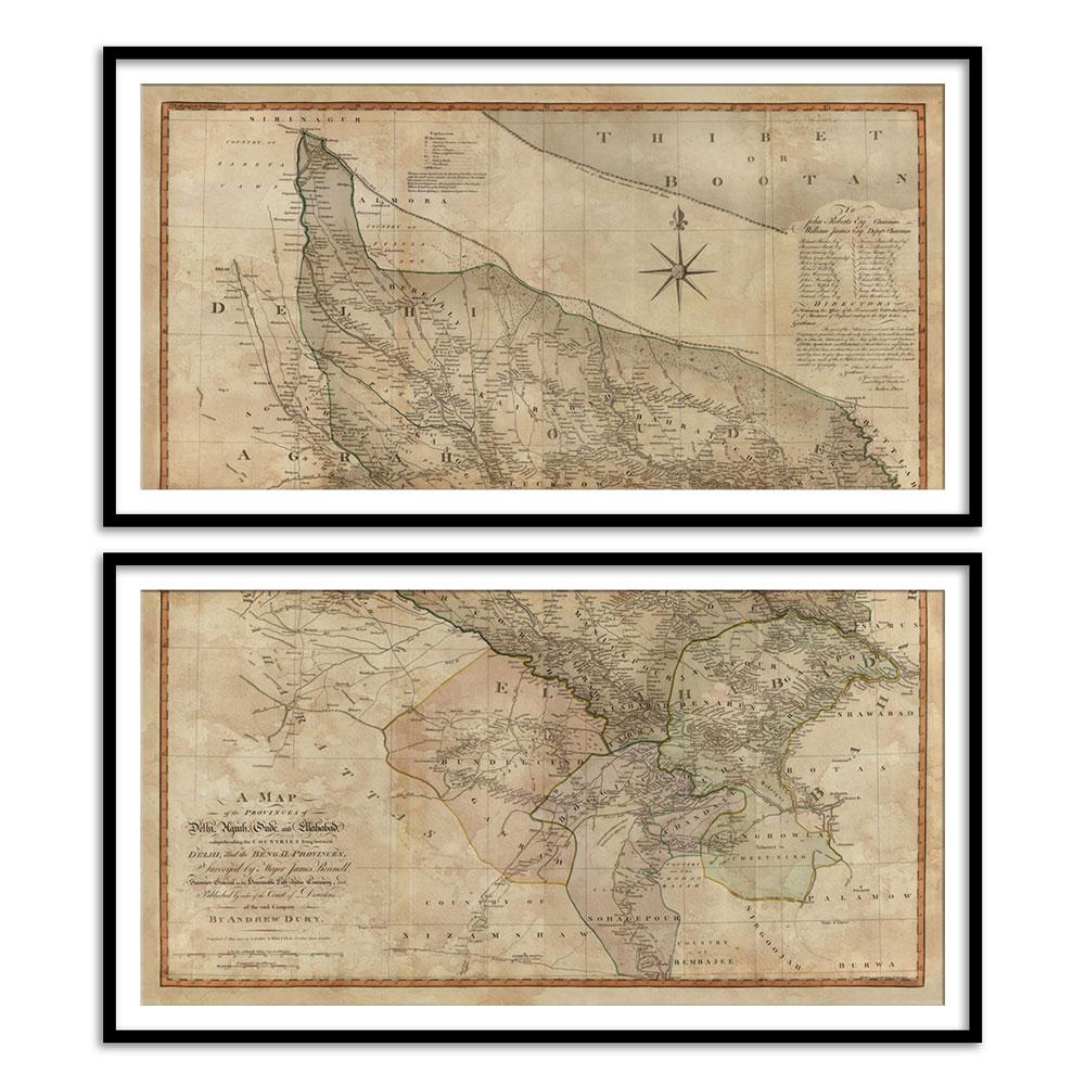 Large map of Delhi, Agrah, Oude and Ellahabad [1794] - Home Artisan