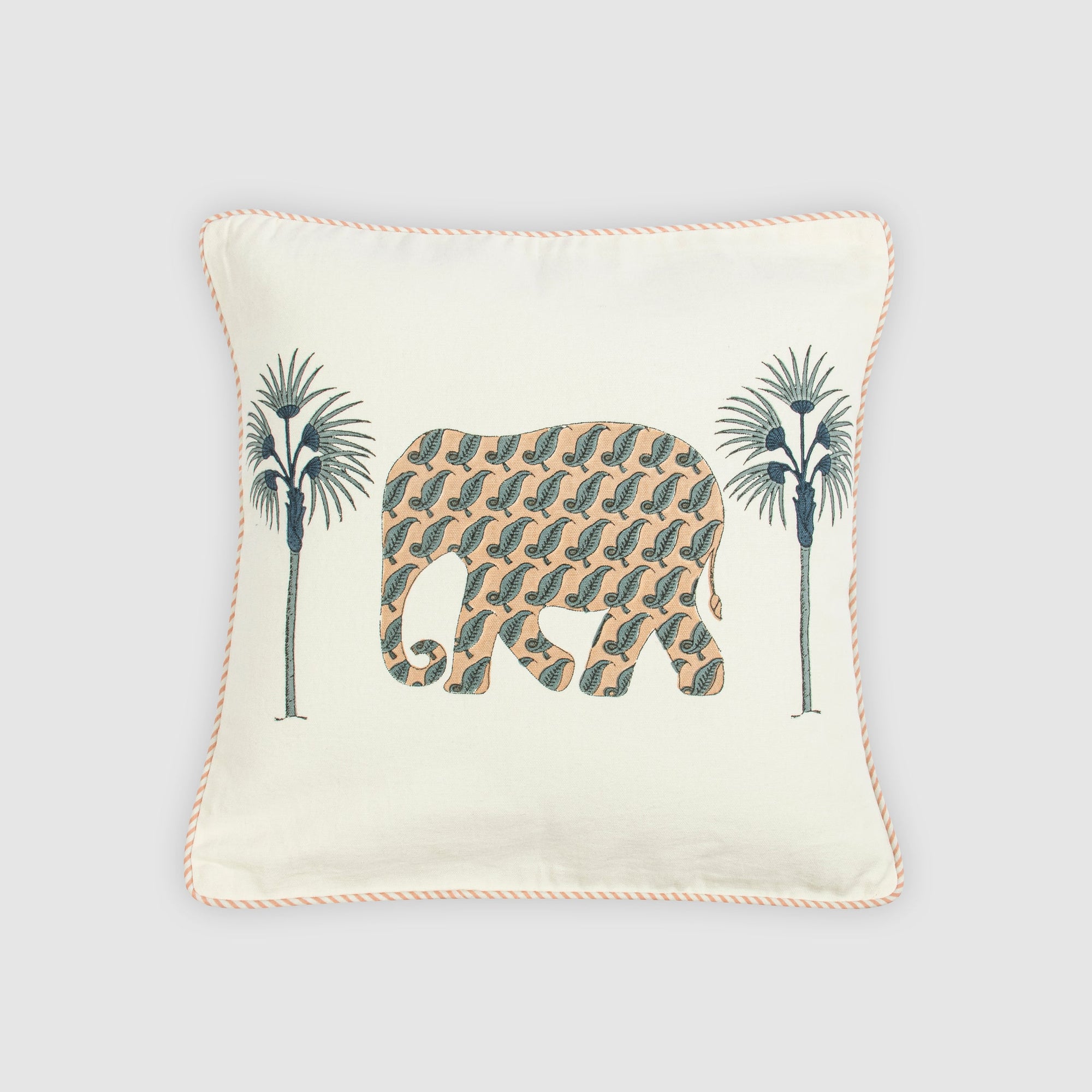 Elephant Block Printed Cushion Cover - Home Artisan