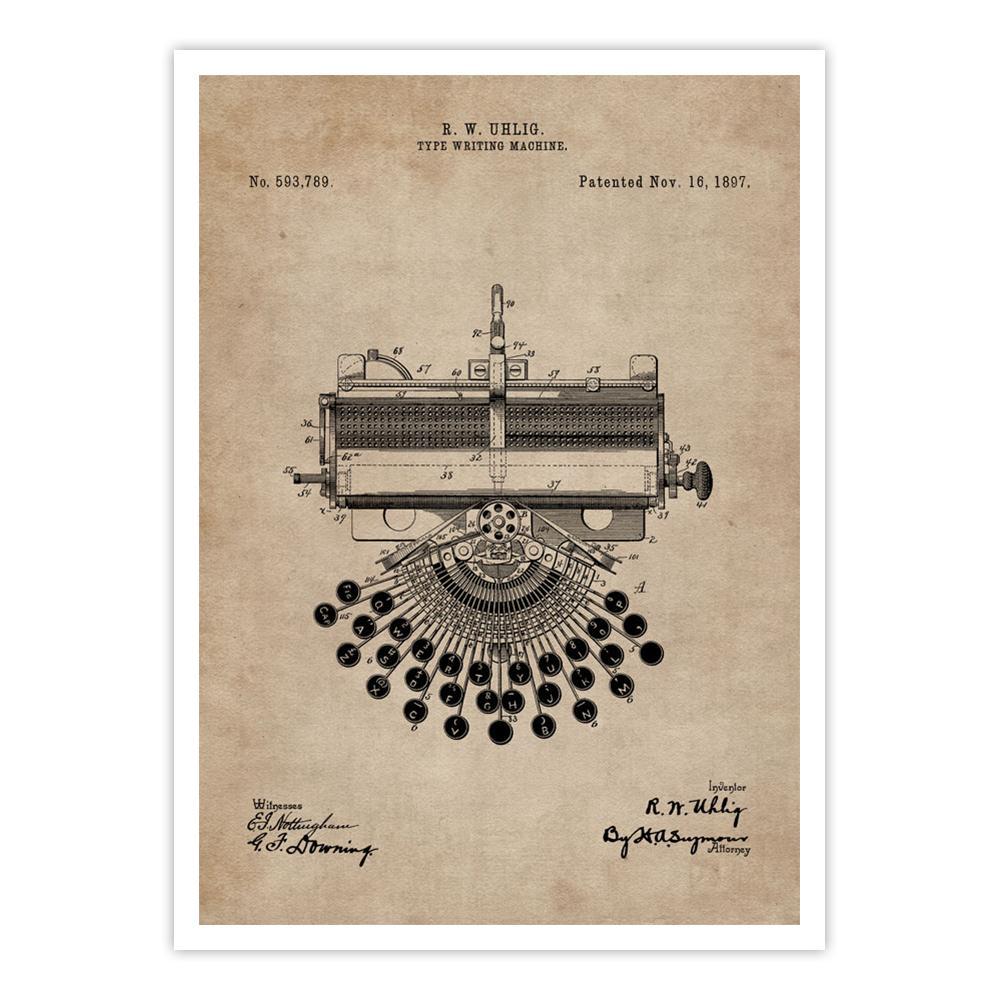 Buy Patent Document of a Type Writing Machine Art Print Home Artisan