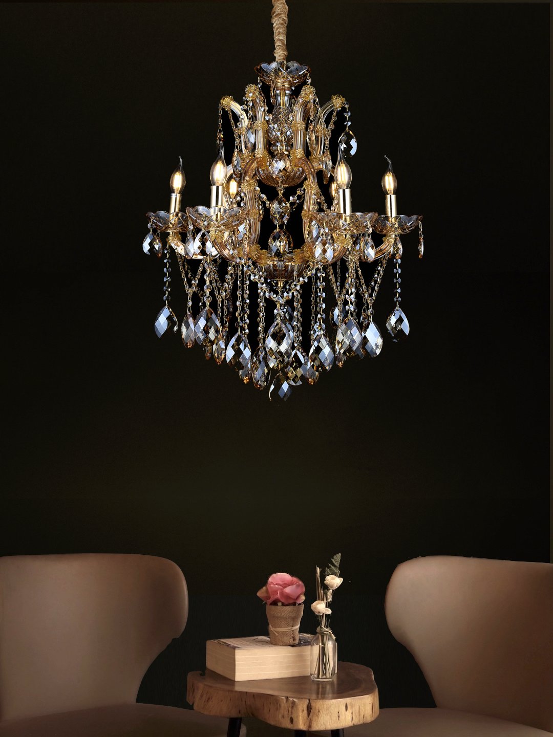 Clara 6-Lamp Amber Chandelier - Home Artisan