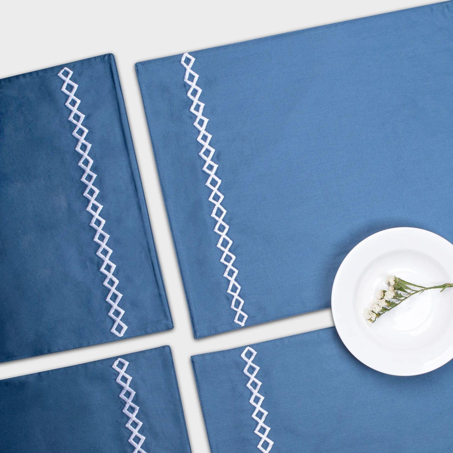 Cubes Moonlight Blue Placemats (Set of 4) by Veda Homes - Home Artisan