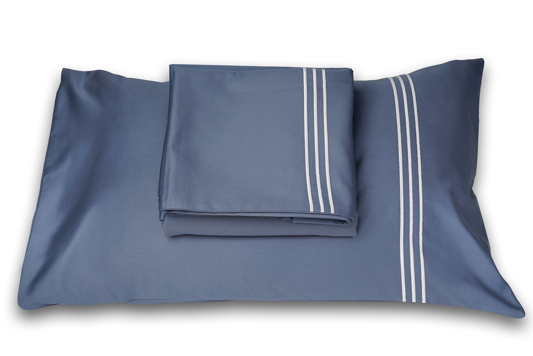 3 Stripes Moonlight Blue Cotton Sateen Bed Sheet by Veda Homes - Home Artisan