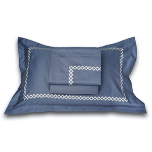 Cubes Moonlight Blue Cotton Sateen Bed Sheet by Veda Homes - Home Artisan