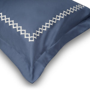Cubes Moonlight Blue Cotton Sateen Bed Sheet by Veda Homes