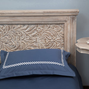 Cubes Moonlight Blue Cotton Sateen Bed Sheet by Veda Homes