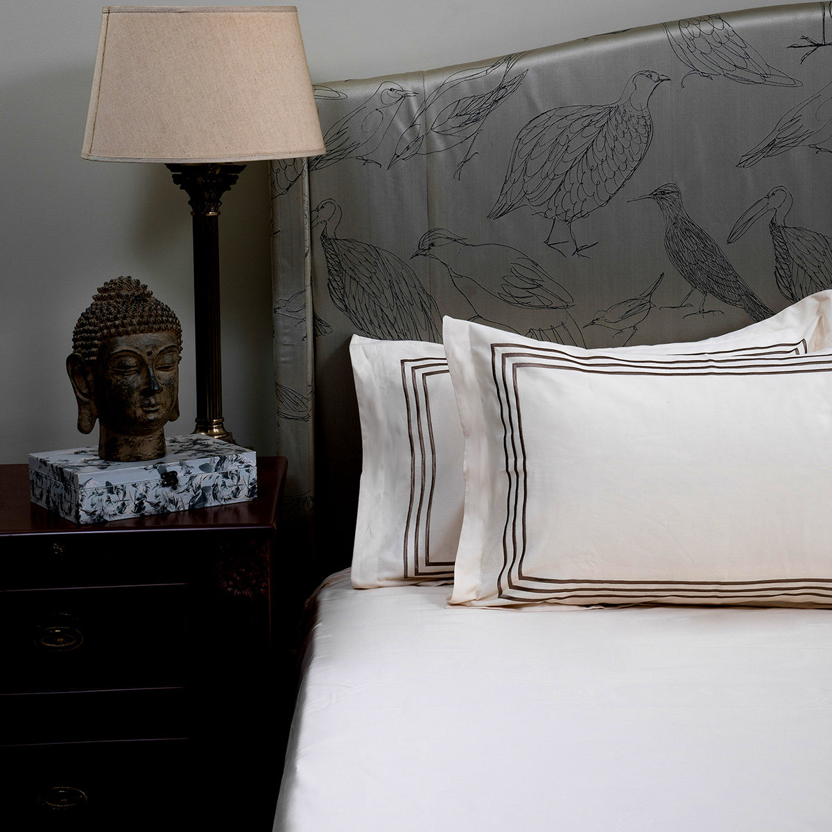 Parallel Cream Cotton Sateen Bed Sheet by Veda Homes