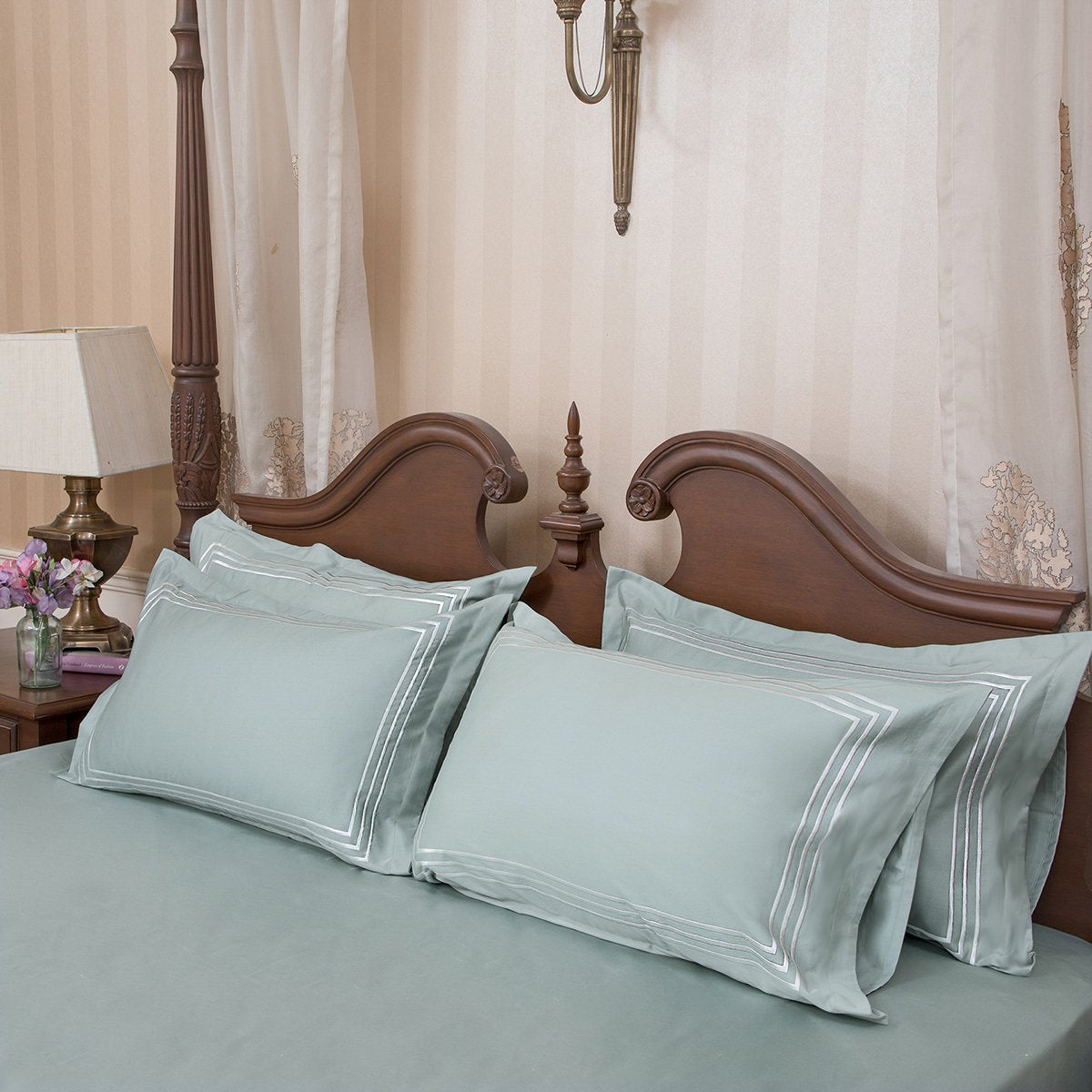 Parallel Frosty Green Cotton Sateen Bed Sheet by Veda Homes